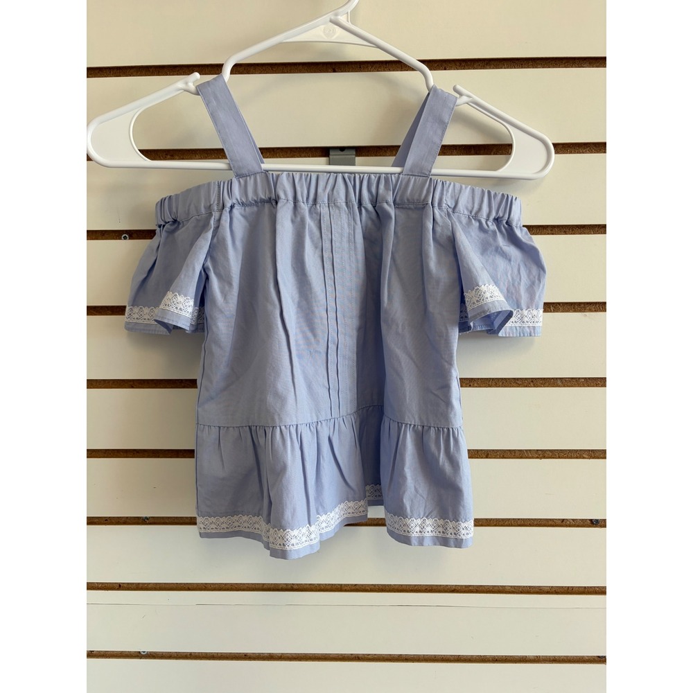 Janie and Jack Girls Light Blue Lace Trim Cold Shoulder Peplum Top Size 5 NWT